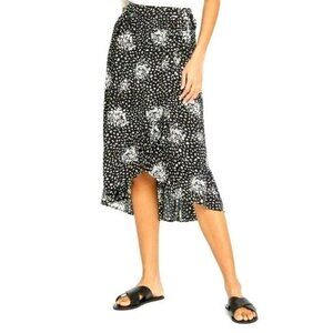 Knox Rose Faux Wrap Skirt XL Black White Knee Length Ruffle Hem